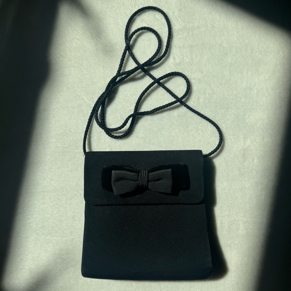 Vintage 70s/80s Velvet Black Bow Crossbody Shoulder Bag